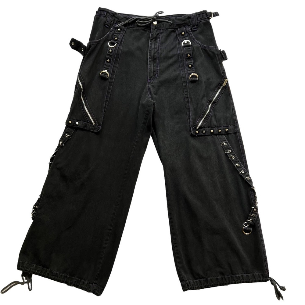 Tripp NYC Daang Goodman Y2K Goth Baggy Wide Leg Pants Chains Zipper Black Large